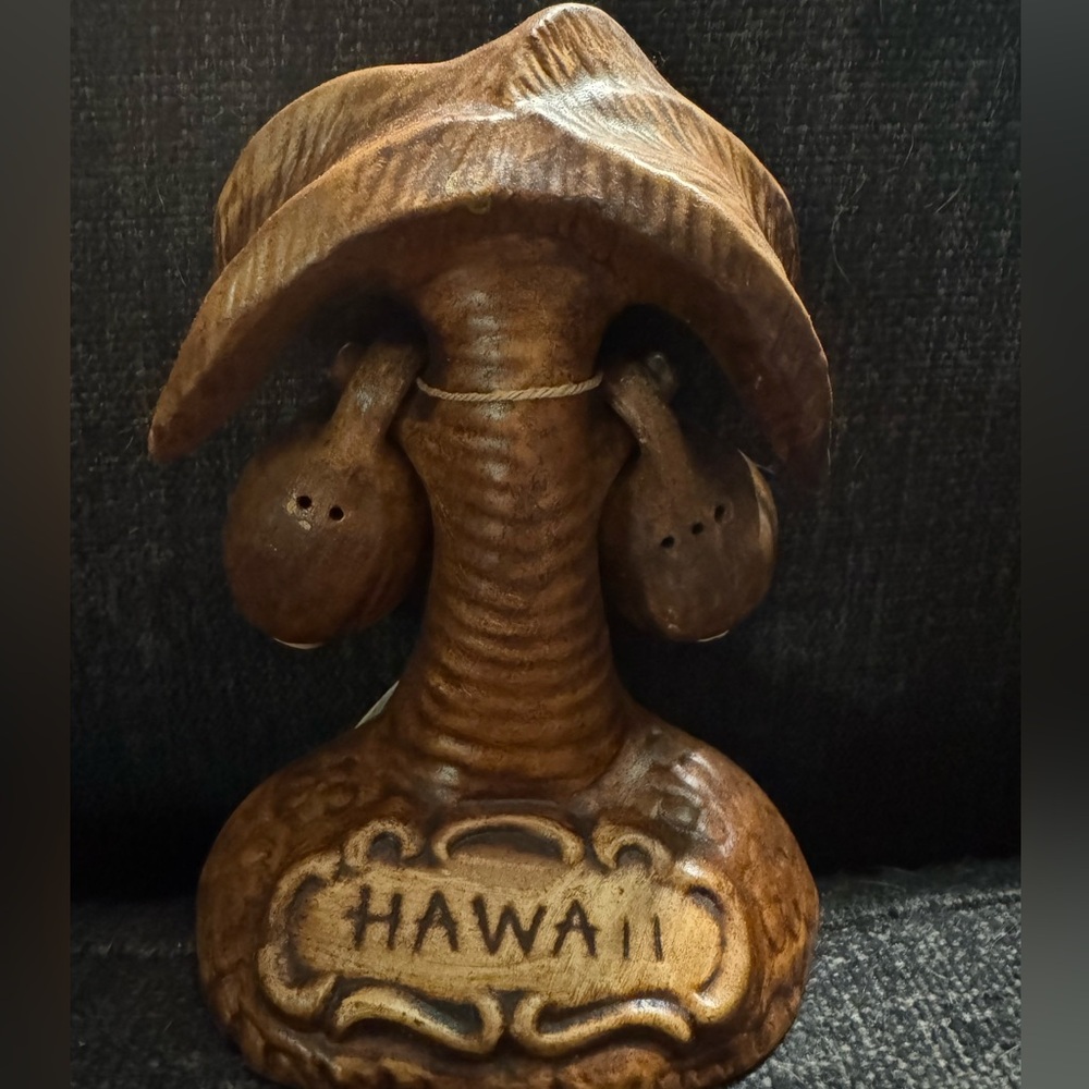 Treasure Craft of Hawaii Palm tree with coconut hanging salt and pepper shakers